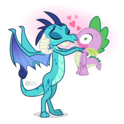 Size: 1000x1000 | Tagged: safe, artist:dm29, princess ember, spike, dragon, g4, blushing, dragon lord ember, eyes closed, female, floating heart, heart, kiss on the lips, kissing, male, ship:emberspike, shipping, simple background, size difference, smooch, straight, transparent background