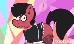 Size: 1600x960 | Tagged: safe, artist:poniesauce, oc, oc only, earth pony, pony, blushing, bow, clothes, crossdressing, dress, fishnet stockings, maid, male, solo, stallion