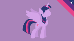 Size: 2560x1440 | Tagged: dead source, safe, artist:insidernightwolf, twilight sparkle, alicorn, pony, g4, female, hooves, horn, lineless, mare, minimalist, modern art, purple background, simple background, solo, spread wings, twilight sparkle (alicorn), wallpaper, wings