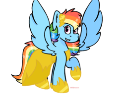 Size: 1010x824 | Tagged: safe, artist:wildmeem, rainbow dash, pegasus, pony, g4, clothes, dress, female, hairclip, horseshoes, mare, shoes, simple background, solo, transparent background, wings