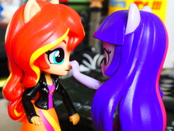 Size: 4896x3672 | Tagged: safe, artist:artofmagicpoland, sunset shimmer, twilight sparkle, equestria girls, g4, boop, cute, doll, equestria girls minis, female, funny, lesbian, shimmerbetes, ship:sunsetsparkle, shipping, solo, toy, twiabetes