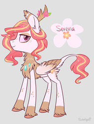 Size: 1024x1347 | Tagged: safe, artist:flourret, oc, oc only, oc:serena, changepony, hybrid, female, gray background, offspring, parent:princess celestia, parent:thorax, parents:thoralestia, simple background, solo