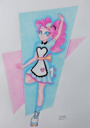 Size: 2533x3605 | Tagged: safe, artist:marcofalcon1, pinkie pie, coinky-dink world, equestria girls, g4, my little pony equestria girls: summertime shorts, female, high res, server pinkie pie, solo, traditional art