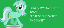 Size: 2100x912 | Tagged: safe, lyra heartstrings, pony, unicorn, g4, female, green background, image macro, meme, misspelling, simple background, smiling, solo