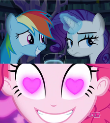 Size: 852x952 | Tagged: dead source, safe, artist:jxst-blue, pinkie pie, rainbow dash, rarity, pegasus, pony, unicorn, coinky-dink world, equestria girls, g4, my little pony equestria girls: summertime shorts, exploitable meme, female, heart eyes, lesbian, magic, mare, meme, pinkie's eyes, ship:raridash, shipping, smiling, telekinesis, wingding eyes