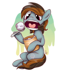Size: 500x600 | Tagged: safe, artist:blupolicebox, oc, oc only, oc:mercury vapour, eating, food, hoof hold, ice cream, simple background, solo, spoon, transparent background