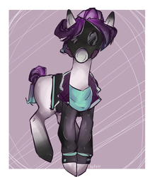Size: 819x935 | Tagged: safe, artist:onebadpie, oc, oc only, oc:shiki, earth pony, pony, clothes, female, gas mask, mare, mask, solo