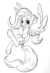Size: 767x1116 | Tagged: safe, artist:shoeunit, fluttershy, pegasus, pony, g4, female, hooves to the chest, inktober, inktober 2017, looking at you, mare, monochrome, simple background, solo, spread wings, traditional art, white background, wings