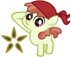 Size: 400x322 | Tagged: safe, artist:lost-our-dreams, oc, oc only, oc:pippin, earth pony, pony, bandana, colt, cutie mark background, male, offspring, parent:apple bloom, parent:pipsqueak, parents:pipbloom, salute, simple background, solo, transparent background