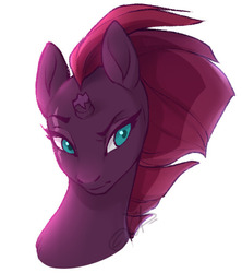 Size: 451x507 | Tagged: safe, artist:rrusha, tempest shadow, pony, unicorn, g4, my little pony: the movie, beautiful, broken horn, bust, eye scar, female, horn, mare, raised eyebrow, scar, simple background, solo, white background