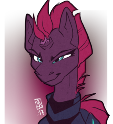 Size: 980x1080 | Tagged: safe, artist:pprinceran, artist:prince-ran, tempest shadow, pony, unicorn, g4, my little pony: the movie, armor, broken horn, female, horn, mare, raised eyebrow, smiling, solo