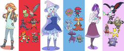 Size: 973x404 | Tagged: safe, artist:misochikin, artist:wolf, starlight glimmer, sunset shimmer, trixie, banette, dusknoir, gengar, honchkrow, houndoom, incineroar, infernape, kecleon, malamar, marowak, mismagius, salazzle, spiritomb, talonflame, weavile, equestria girls, g4, alolan form, pokémon, pokémon team, pokémon trainer