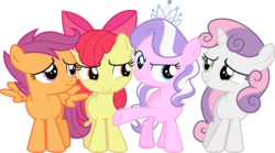 Size: 8563x4746 | Tagged: safe, artist:tomfraggle, apple bloom, diamond tiara, scootaloo, sweetie belle, earth pony, pegasus, pony, unicorn, g4, absurd resolution, cutie mark crusaders, female, silly, simple background, transparent background, underhoof