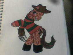 Size: 320x240 | Tagged: safe, artist:splattercatcreations, earth pony, pony, g3, a nightmare on elm street, freddy krueger, male, ponified, smiling, solo, traditional art