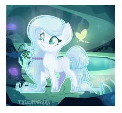 Size: 2536x2352 | Tagged: safe, artist:talentspark, oc, oc only, oc:blueberry cake, earth pony, pony, cave, cave pool, female, high res, mare, mirror pool, raised hoof, solo