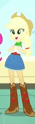 Size: 205x717 | Tagged: safe, screencap, applejack, equestria girls, g4, my little pony equestria girls: summertime shorts, pet project, boots, clothes, cowboy boots, cowboy hat, cropped, denim skirt, female, hat, shoes, skirt, smiling, stetson