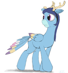 Size: 1664x1777 | Tagged: safe, artist:stillwaterspony, oc, oc only, oc:still waters, deer, original species, pegasus, peryton, pony, antlers, clothes, costume, dyed wings, male, nightmare night costume, solo, tail feathers