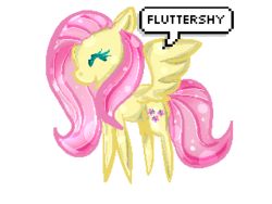 Size: 320x240 | Tagged: safe, artist:purplenightthekitty, fluttershy, pegasus, pony, g4, eyes closed, female, name, pixel art, simple background, smiling, solo, spread wings, standing, transparent background, wings