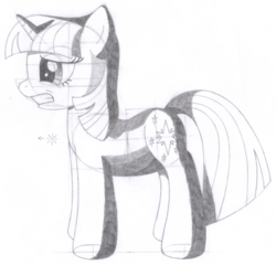 Size: 1382x1326 | Tagged: safe, artist:aafh, twilight sparkle, pony, unicorn, g4, female, frown, grayscale, gritted teeth, mare, monochrome, solo, traditional art, worried