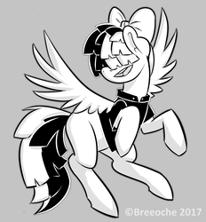 Size: 1312x1415 | Tagged: safe, artist:breeoche, songbird serenade, pegasus, pony, g4, my little pony: the movie, female, gray background, grayscale, hair over eyes, mare, monochrome, open mouth, simple background, solo, spread wings, wings