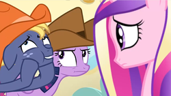 Size: 1067x600 | Tagged: safe, screencap, princess cadance, star tracker, twilight sparkle, alicorn, pony, g4, once upon a zeppelin, cowboy hat, faic, hat, twilight sparkle (alicorn), unamused