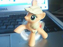 Size: 320x240 | Tagged: safe, artist:nekomellow, applejack, g4, computer, irl, laptop computer, mcdonald's happy meal toys, photo, solo, toy