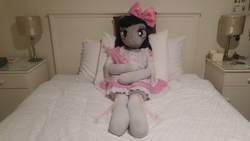 Size: 5312x2988 | Tagged: safe, artist:bigsexyplush, artist:somethingaboutoctavia, octavia melody, anthro, unguligrade anthro, g4, anthro plushie, arm hooves, bed, bedroom eyes, bloomers, bow, clothes, costume, cute, doll, female, frilly, hooves, irl, lace, lacy, lolita fashion, outfit, photo, plushie, socks, socktavia, solo, thigh highs, thunder thighs, toy, umbrella, wide hips