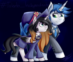 Size: 2499x2124 | Tagged: safe, artist:scarlett-letter, oc, oc only, alicorn, pony, unicorn, alicorn oc, anime, clothes, crossover, cute, dress, halloween, hashtag, high res, holiday, little witch academia, signature, spanish
