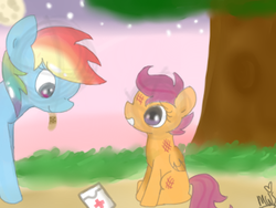 Size: 320x240 | Tagged: safe, artist:ponypocky317, rainbow dash, scootaloo, g4