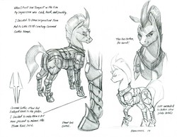 Size: 1500x1163 | Tagged: safe, artist:baron engel, tempest shadow, pony, my little pony: the movie, armor, broken horn, eye scar, female, grayscale, mare, monochrome, pencil drawing, scar, simple background, sketch, traditional art, white background