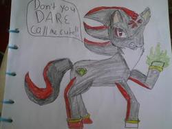 Size: 320x240 | Tagged: safe, artist:melodiavalentine, pony, dialogue, male, ponified, shadow the hedgehog, solo, sonic the hedgehog, sonic the hedgehog (series), speech bubble, traditional art