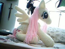 Size: 320x240 | Tagged: safe, artist:cailyndragon, fluttershy, g4, crochet, irl, photo, plushie, solo