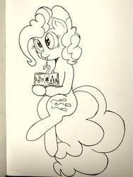 Size: 3480x4640 | Tagged: safe, artist:mang, pinkie pie, g4, cake, female, food, happy birthday mlp:fim, inktober, mlp fim's seventh anniversary, solo, tongue out, traditional art