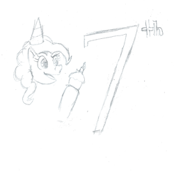 Size: 1000x1000 | Tagged: safe, artist:unluckytoonlink, pinkie pie, g4, cupcake, food, happy birthday mlp:fim, hat, mlp fim's seventh anniversary, party hat, traditional art