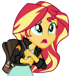 Size: 606x660 | Tagged: safe, artist:fella, sunset shimmer, equestria girls, g4, my little pony equestria girls: friendship games, bag, clothes, confused, female, jacket, leather jacket, open mouth, shocked, simple background, solo, transparent background