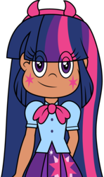 Size: 591x1001 | Tagged: safe, artist:cloudy glow, twilight sparkle, human, equestria girls, g4, alternative cutie mark placement, blouse, clothes, crossover, cute, dark skin, facial cutie mark, female, humanized, looking at you, mewman, moderate dark skin, simple background, skirt, smiling, solo, star butterfly, star vs the forces of evil, transparent background