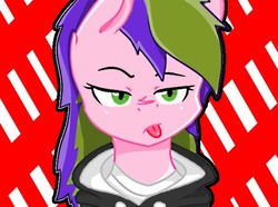 Size: 642x477 | Tagged: safe, artist:bronarty, artist:semakberry, oc, oc only, oc:berry bush, clothes, female, mare, solo, tongue out