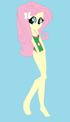 Size: 342x600 | Tagged: safe, artist:dinalfos5, fluttershy, human, equestria girls, g4, barefoot, base used, blue background, clothes, feet, female, one-piece swimsuit, simple background, solo, swimsuit