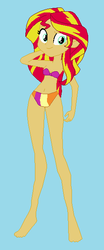 Size: 250x600 | Tagged: safe, artist:dinalfos5, sunset shimmer, human, equestria girls, g4, barefoot, base used, belly, belly button, bikini, blue background, clothes, feet, female, simple background, solo, swimsuit