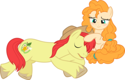 Size: 6199x4000 | Tagged: safe, artist:sollace, bright mac, pear butter, pony, g4, the perfect pear, .svg available, absurd resolution, applejack's hat, blushing, cowboy hat, cute, duo, female, hat, male, ship:brightbutter, shipping, show accurate, simple background, sleeping, smiling, straight, transparent background, vector