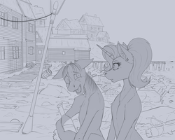 Size: 2500x2000 | Tagged: safe, artist:twotail813, starlight glimmer, pony, unicorn, rcf community, g4, alcohol, booze, grayscale, high res, innsmouth, lovecraft, monochrome, the shadow over innsmouth, town, zadok allen