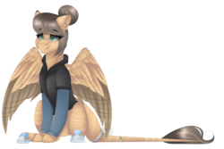 Size: 3000x2000 | Tagged: safe, artist:mauuwde, oc, oc only, oc:gwen, pegasus, pony, augmented tail, clothes, female, high res, hoodie, mare, simple background, sitting, solo, transparent background