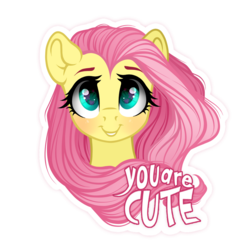 Size: 1000x1000 | Tagged: safe, artist:vird-gi, fluttershy, pony, g4, blushing, bust, cute, female, looking at you, mare, portrait, positive ponies, shyabetes, simple background, smiling, solo, sticker, transparent background
