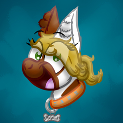 Size: 512x512 | Tagged: safe, artist:hilfigirl, oc, oc only, oc:pawprint, avatar, bust, collar, dog tags, happy, solo