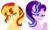 Size: 1460x885 | Tagged: safe, artist:strawhatcrew96, starlight glimmer, sunset shimmer, pony, unicorn, g4, bust, female, looking at you, mare, simple background, smiling, transparent background