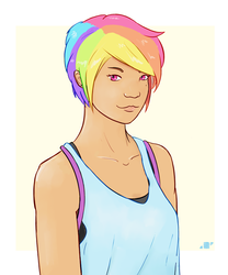 Size: 800x962 | Tagged: safe, artist:shiropoint, rainbow dash, human, g4, humanized, simple background