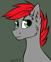 Size: 1133x1389 | Tagged: safe, artist:xanderserb, oc, oc only, colt, eyebrow piercing, flat colors, gray background, green eyes, male, piercing, red hair, simple background, solo