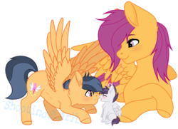 Size: 800x579 | Tagged: safe, artist:miserisyt, artist:shootingstaryt, scootaloo, g4, base used, female, male, mother and son, offspring, parent:rumble, parent:scootaloo, parents:rumbloo