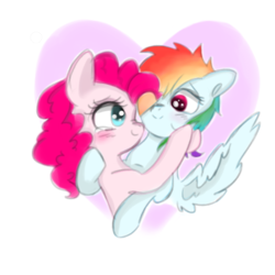 Size: 871x870 | Tagged: safe, artist:pinkablue, pinkie pie, rainbow dash, g4, crying, duo, duo female, female, heart, lesbian, ship:pinkiedash, shipping, tears of joy