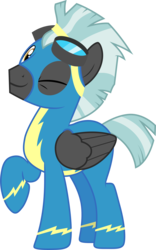 Size: 3001x4818 | Tagged: safe, artist:cloudy glow, thunderlane, pegasus, pony, g4, marks and recreation, clothes, cute, goggles, looking at you, male, one eye closed, raised hoof, simple background, smiling, solo, stallion, thunderbetes, transparent background, uniform, vector, wink, wonderbolts uniform